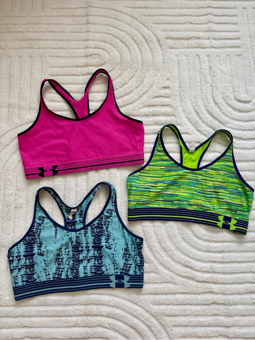 Under Armour Women's Sport Bra Trio - Hot Pink, Neon Green, Teal Blue